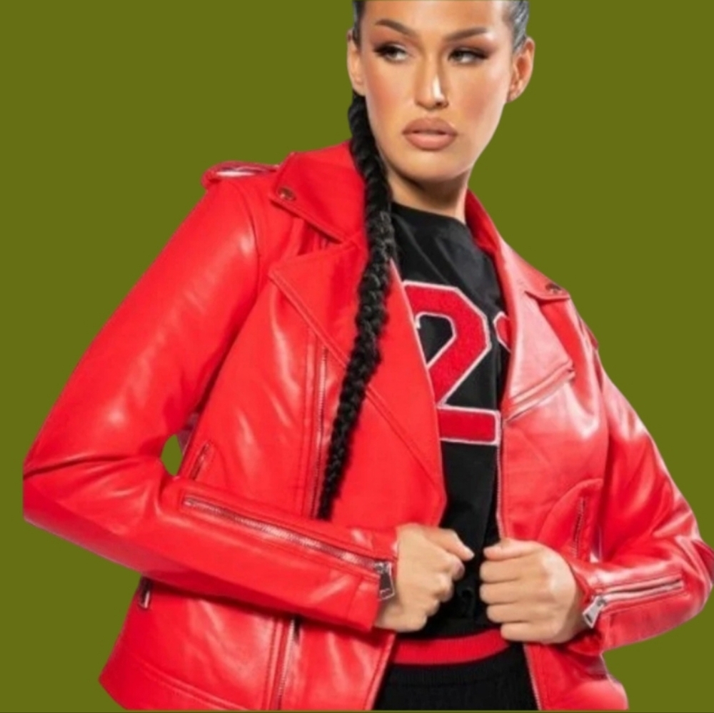 Womens red faux leather jacket